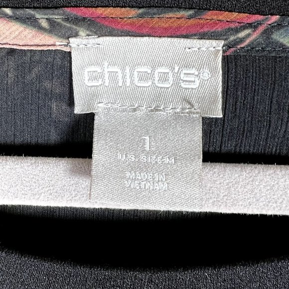 Chicos Paisley Black Mix Media Blouse Longsleeve Medium Sheer Balloon Sleeves - Picture 4 of 8